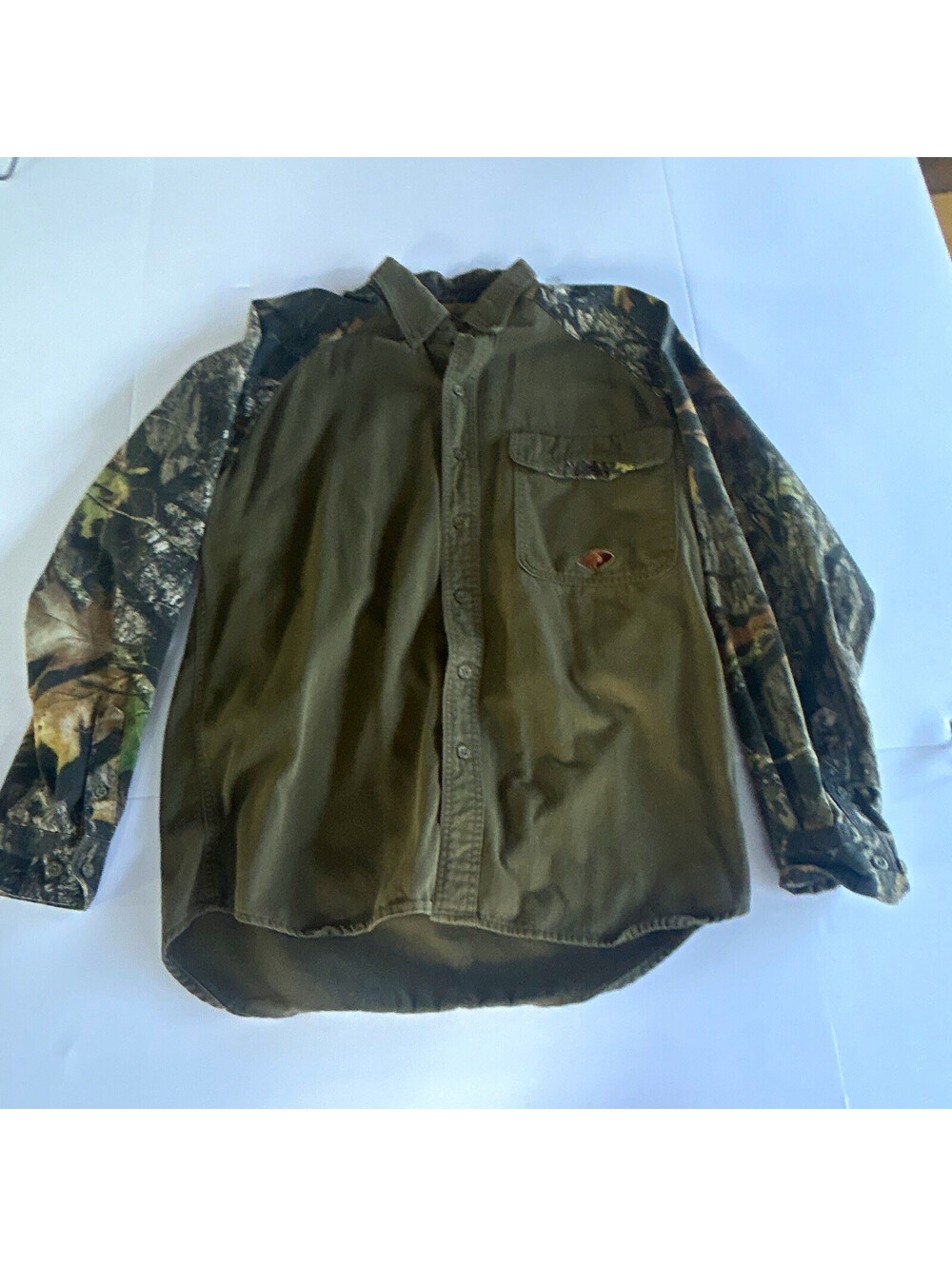 Mossy Oak Men's M Long Sleeve Green Camo Cotton Button-Front Hunting Shirt